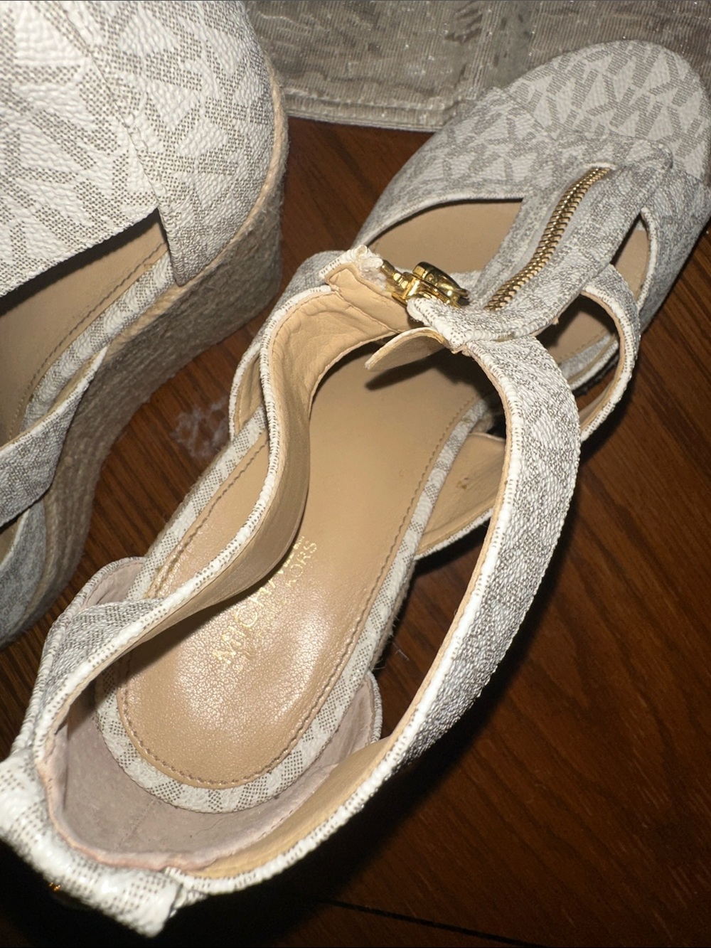 Michael Kors Tan Logo Zip-Up Espadrille Wedge Sandals - Picture 7 of 8